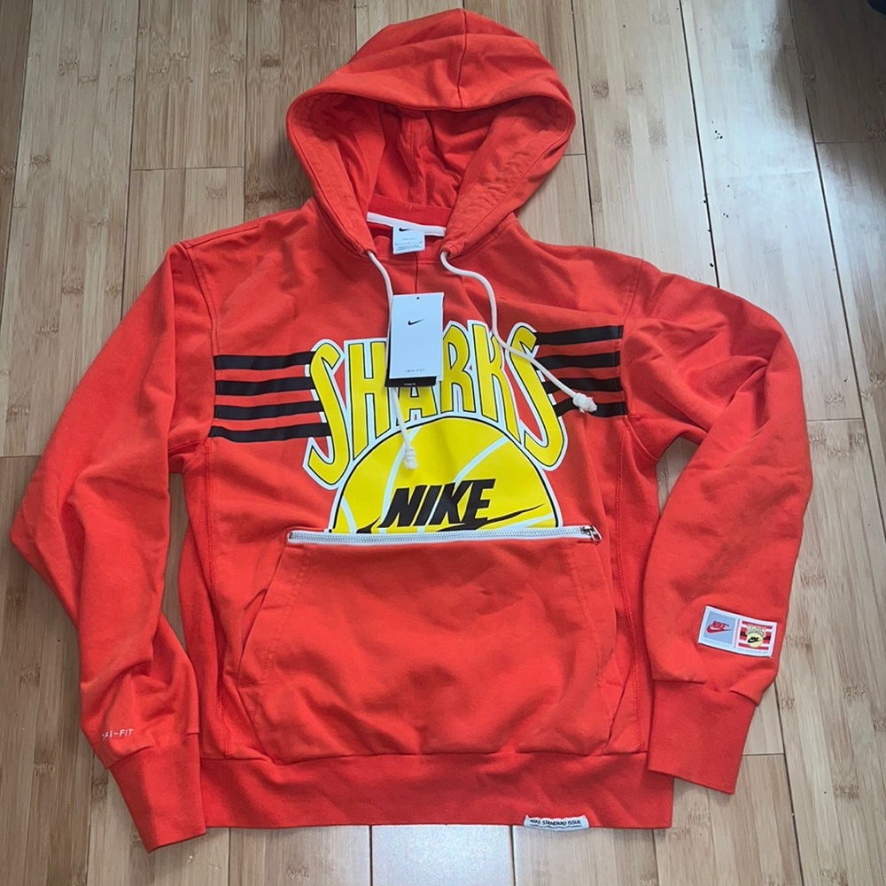 Orange Nike hoody with black, white and yellow detail for men